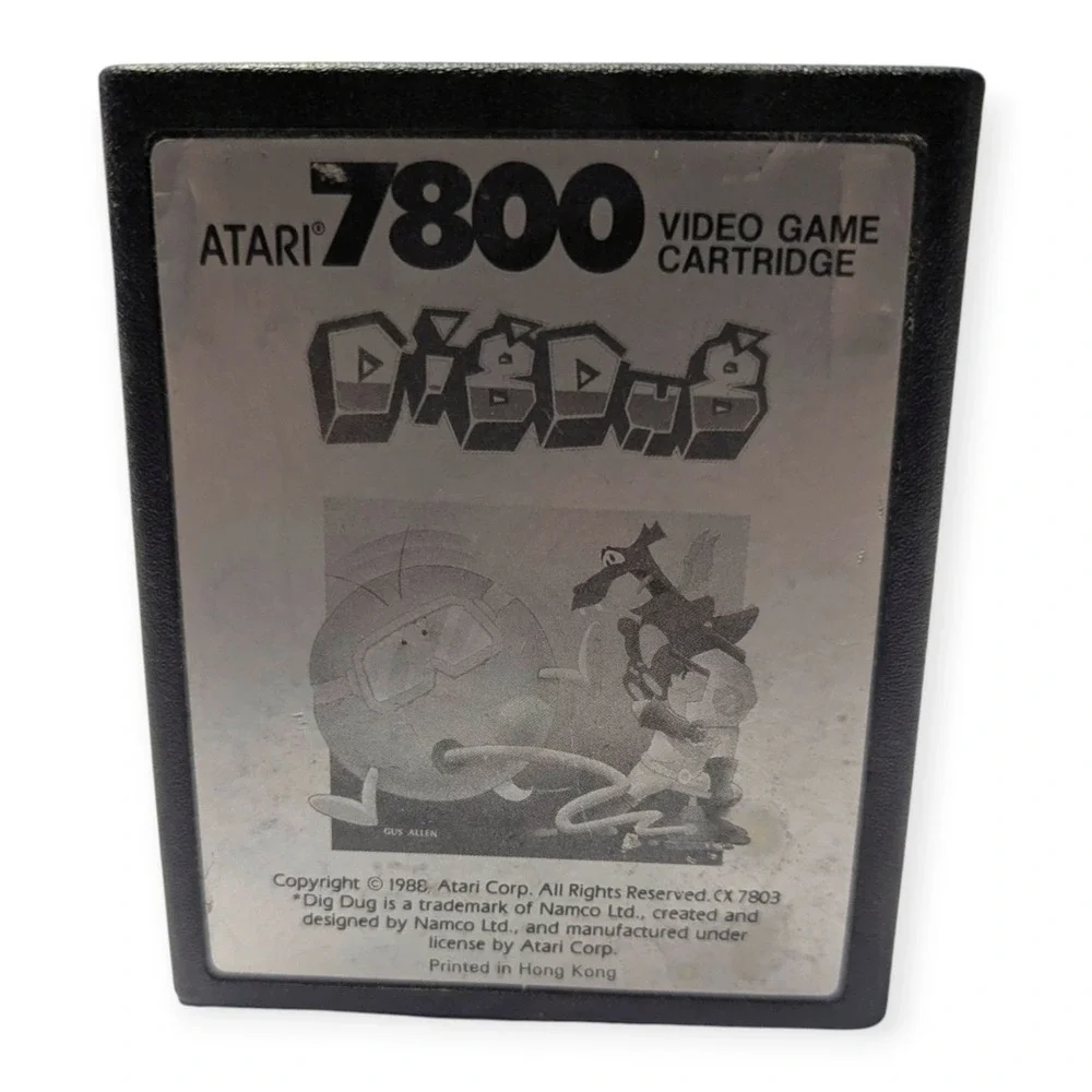 Atari 7800 Dig Dug Video Game Cartridge Silver Label Namco 1988 Retro Arcade‎